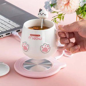 Pink Ceramic Cat Smart Mug with USB Heating – Adorable Kitty Paw Design